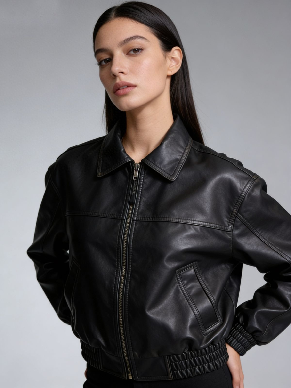 Campera de cuero negra oversize - Belia Leather